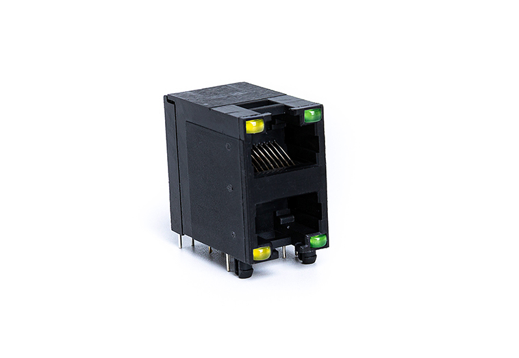 90度RJ45 网络连接器 卧式双层带