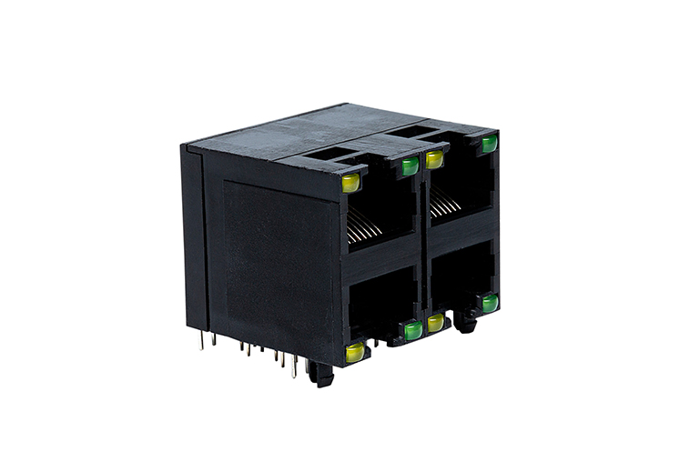 90度RJ45 双层带灯全塑2×2卧式