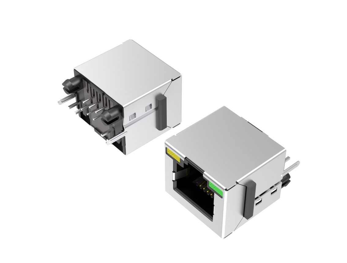 RJ11立式6P6C超薄圆针带边带灯1